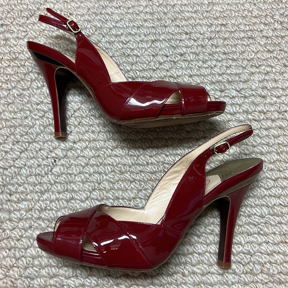 Cole Haan Aurora Air.Sling Peep Toe Shoes In Claret Patent Leather Size 8.5 - Picture 2 of 8